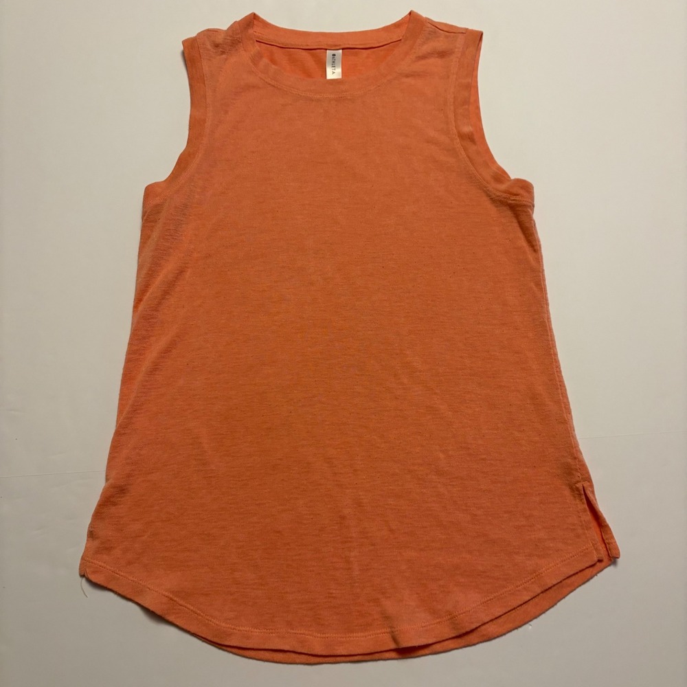 Athleta Muscle Tank Women XS Orange Slub Knit Curved Hem Sleeveless Top